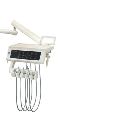 Dental Unit SCS-580   					   						    STANDARD CONFIGURATION ：            90 degree rotatable ceramic spittoon:1 set         Auto spittoon flush and cup filler control system: 1 set         24V noiseless DC motor: 1 set         3-way syringe (cold/hot): 2 pcs         LED Operating light: 1 set         Saliva ejector with strong and weak suction: 1 set         Water tank (air pressurized)(built-in): 1 set 5